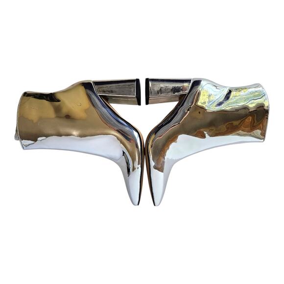 MATIKO Women 7 Lucinda Boots Silver Metallic Mirror Pointed Toe Block Heel NEW - Picture 6 of 11